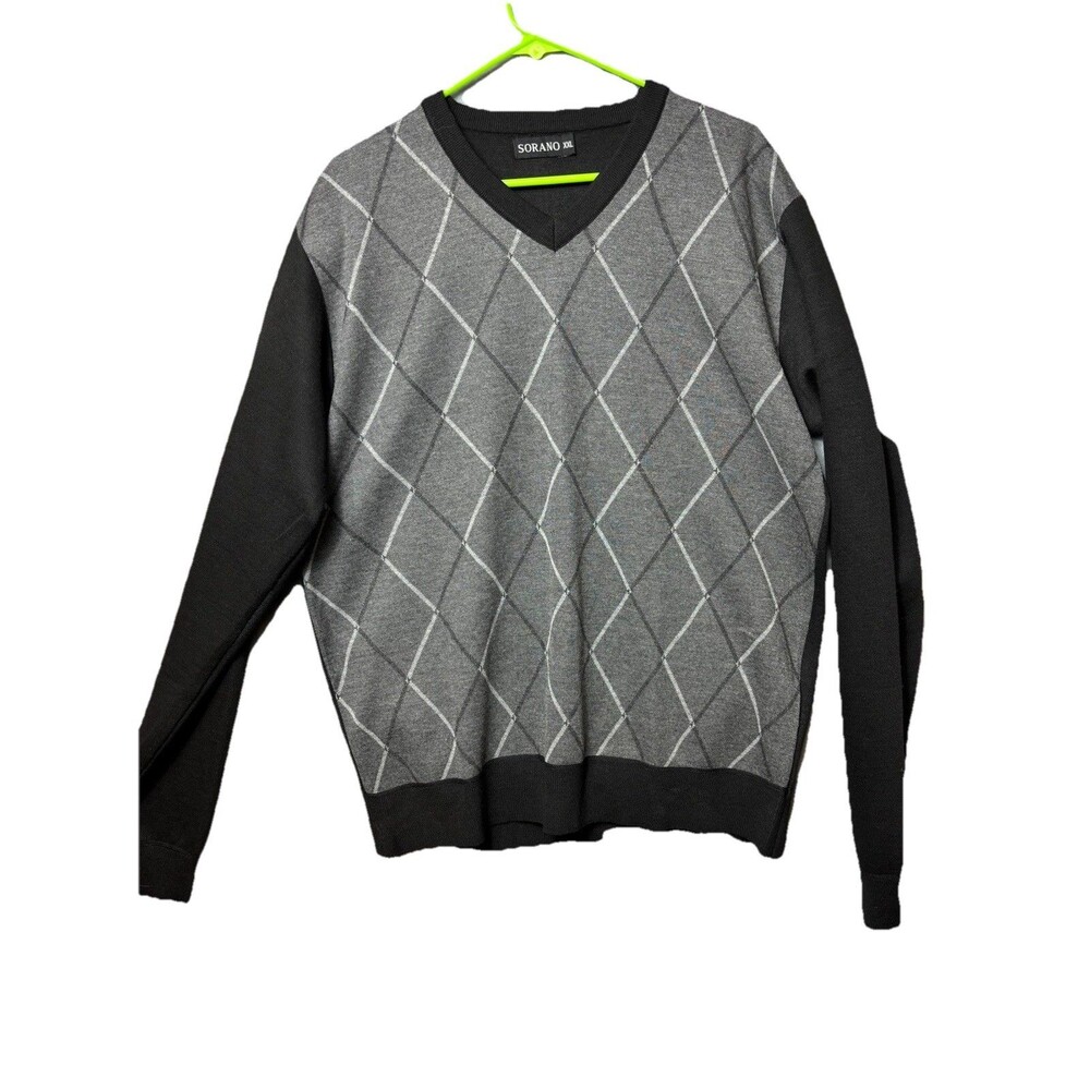 Sorano Men’s Sweater Size XXL Black & Gray Argyle Long Sleeve Dress